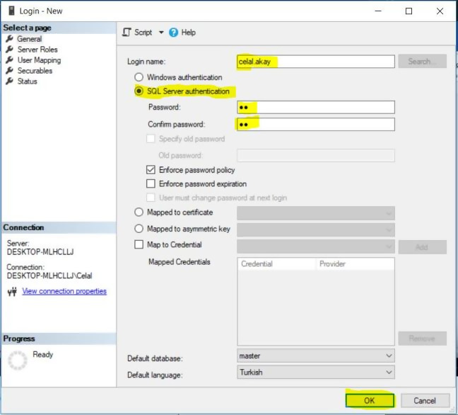 Mssql Veri Tabanı / Sql Server Login User Oluşturma Ve Yetkilendirme